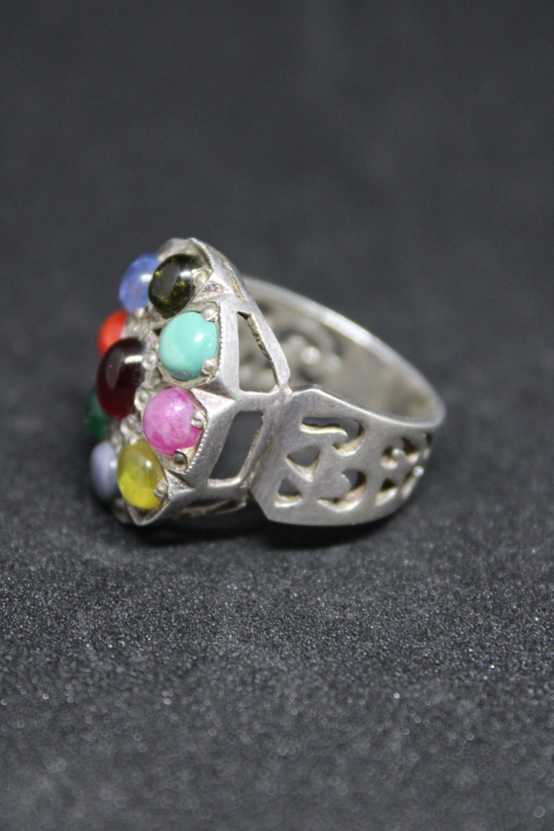 Sterling Silver Navratna Ring with 9 Precious Gemstones - Image 3